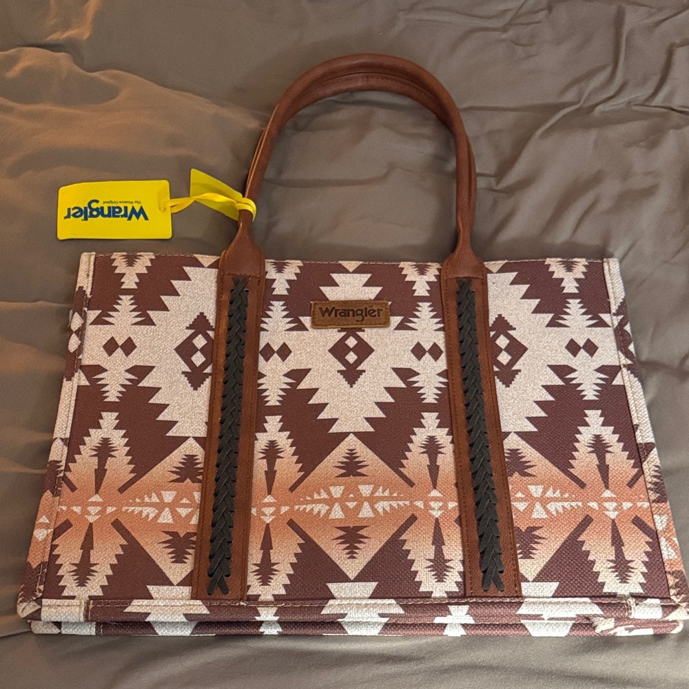 Wrangler Geometric Brown and Cream Tote